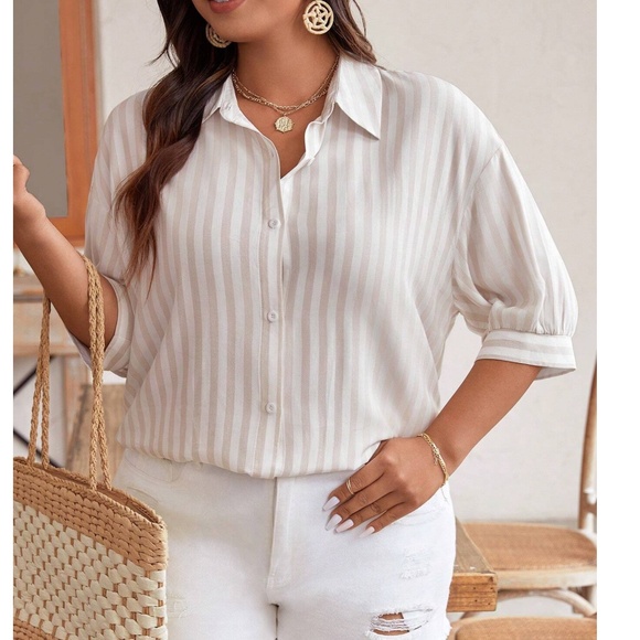 Plus Oversized Striped Button Down Boyfriend Shirt - Picture 5 of 7